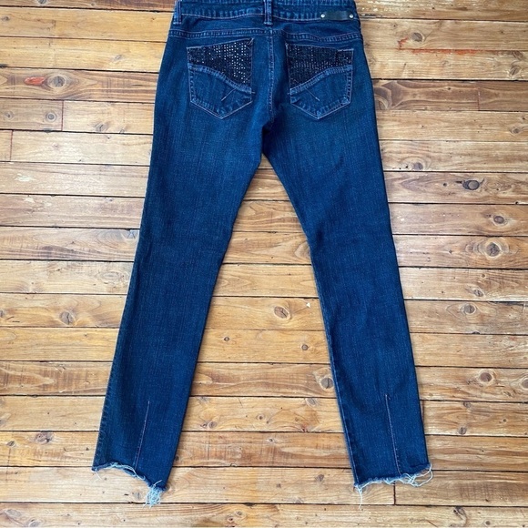 PARASUCO jeans dark blue sequins ripped bottoms size 29 skinny low rise stretchy - Picture 2 of 14